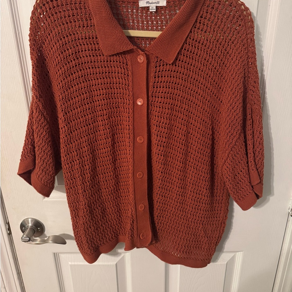 Madewell Rust Knit Cropped Polo Cardigan - Picture 2 of 4
